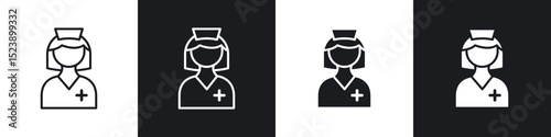 Nurse icons in flat and thin stroke style