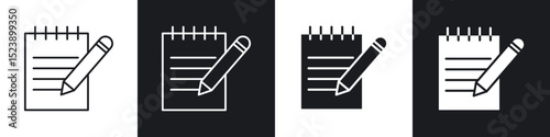 Notepad icons in flat and thin stroke style