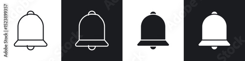 Notification bell icons in flat and thin stroke style