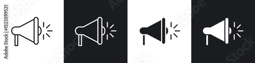 Megaphone icons in flat and thin stroke style