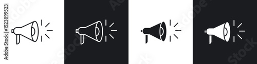 Megaphone icons in flat and thin stroke style