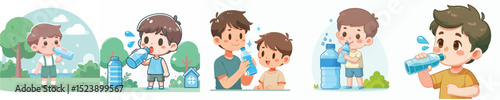 Vector of a little boy drinking.