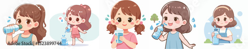 Vector of a little girl drinking.