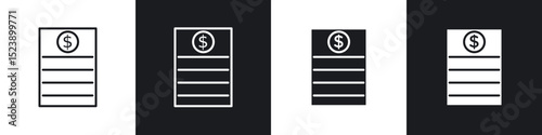 Invoice icons in flat and thin stroke style