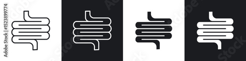 Intestine icons in flat and thin stroke style