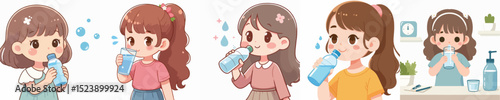 Vector of a little girl drinking.