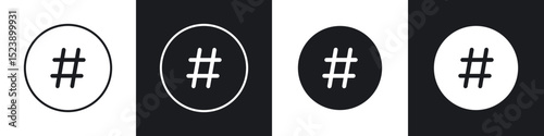 Hashtag icons in flat and thin stroke style