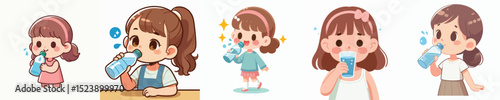 Vector of a little girl drinking.