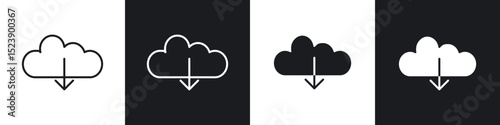 Download from Cloud icons in flat and thin stroke style