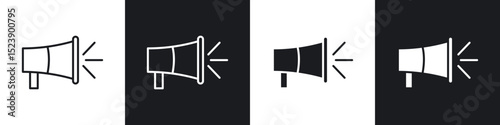 Bullhorn icons in flat and thin stroke style