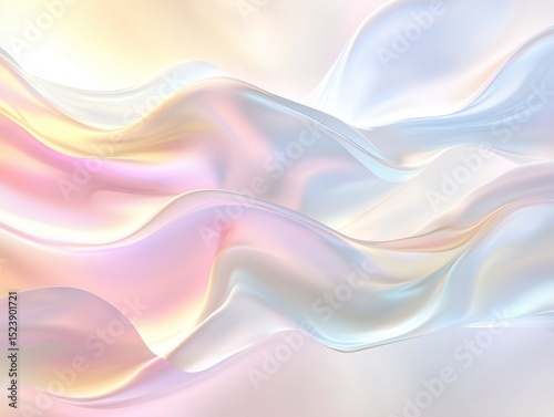 Iridescent Wavy Silk Fabric Background with Fluid Motion and Soft Dreamy Reflections