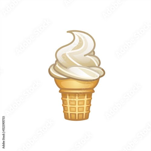 Ice cream emoji. Ice cream in a waffle cone on a white background. Vector 10 eps.