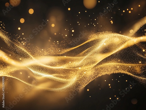 Dynamic Glittering Particle Trails with Bokeh Lights on Dark Abstract Background