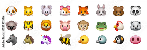 Animal Emoticons in One Big Set. Birds, Reptiles, Mammals Animals Icon Collection. Animal Vector 10 eps.