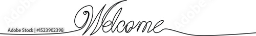 Welcome word in continuous line art style. Sketch of welcome word in minimalist black line isolated on white background. Vector illustration.