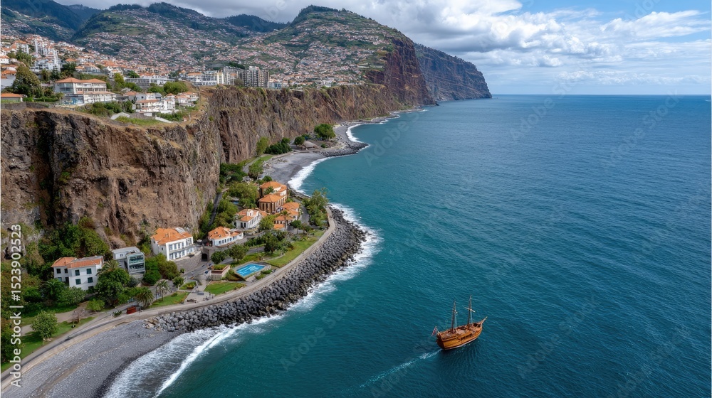 Obraz premium Coastal cliffside views and boat
