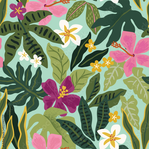 Collage contemporary floral seamless pattern. Artistic modern exotic jungle fruits and plants illustration in vector. Vector illustration