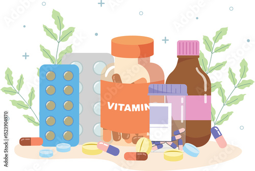 Concept of medicine pills, pharmacy and healthcare. health and treatment vector collection.