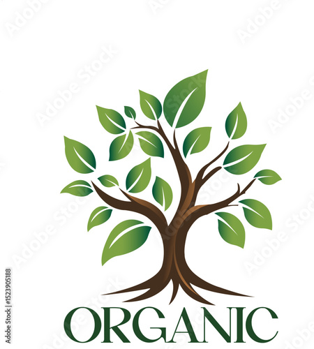 Natural Organic Food Label – Tree with Leaves Vector Design