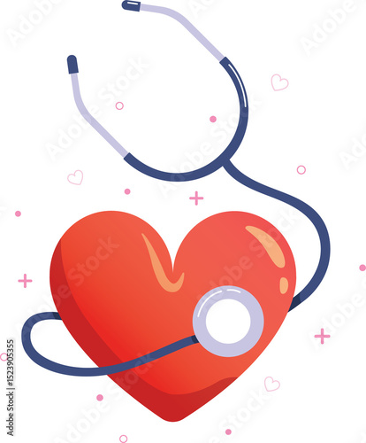 Healthcare for red heart with stethoscope concept. Health and treatment vector collection.