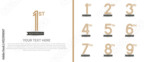 logo anniversary set. brown color with black ribbon on white background for special event