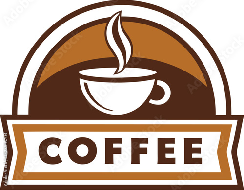 Coffee shop logo design brown and white mug steaming coffee bean