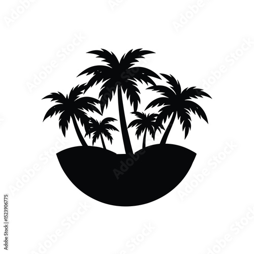 Tropical Island Vector Silhouette Palms Black