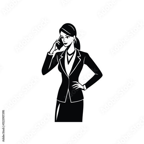 Businesswoman Phone Vector Silhouette Sharp