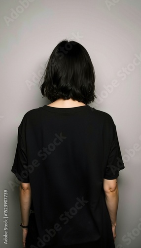 Black T-Shirt Mockup on young women back side, t-shirt mockup women