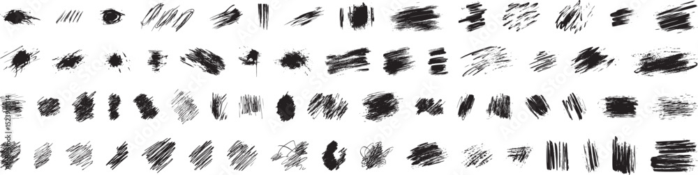 Grunge Brush Strokes Set, Isolated on White Background, Vector Illustration.