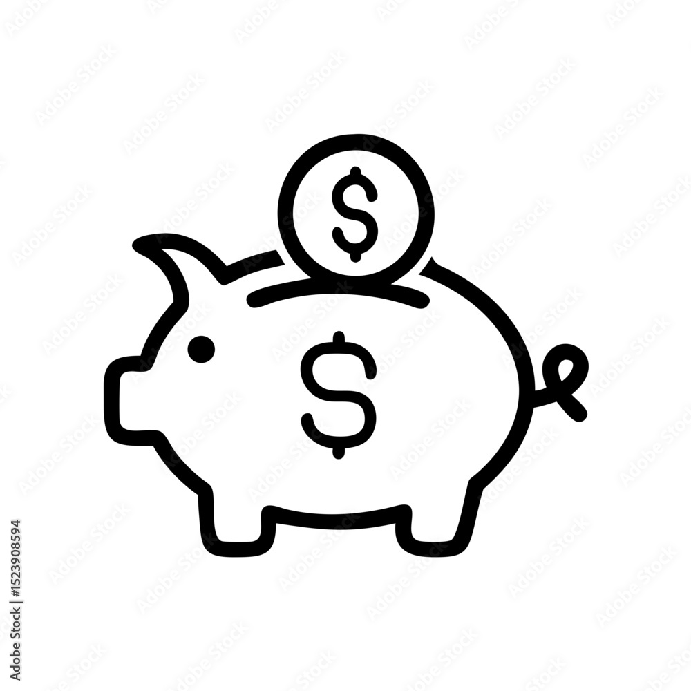 Financial savings outline icon. Black illustration, vector. Modern minimal flat design, white background. Financial savings outline icon. Black illustration, vector. Modern minimal flat design, white background.