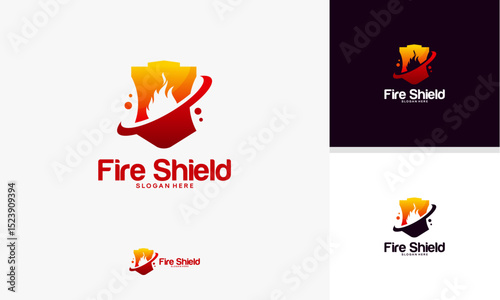 Modern Fire Shield logo template designs, Shield logo designs symbol
