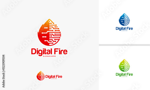 Hot Technology logo designs concept, Fire and technology logo symbol