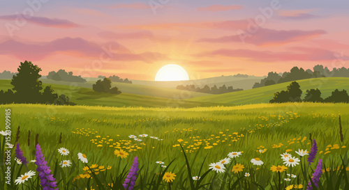 Enchanted Sunset Meadow A Stunning Animation of Nature's Serenity