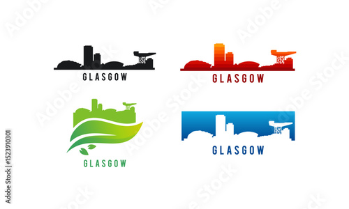 Set of Various Glasgow city Skyline silhouette vector illustration
