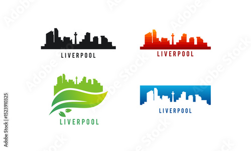 Set of Various Liverpool city Skyline silhouette vector illustration