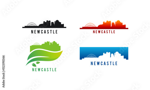 Set of Various Newcastle city Skyline silhouette vector illustration