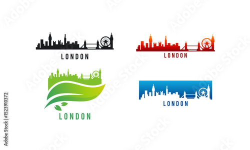 Set of Various London city Skyline silhouette vector illustration