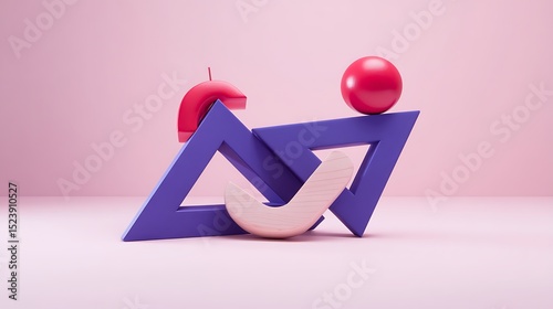 Geometric shapes composition on pink background