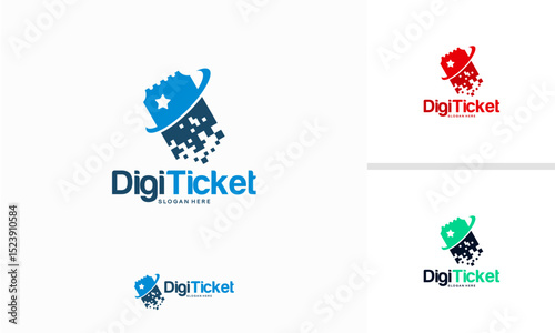 Digital Ticket logo designs concept vector, Pixel ticket logo template