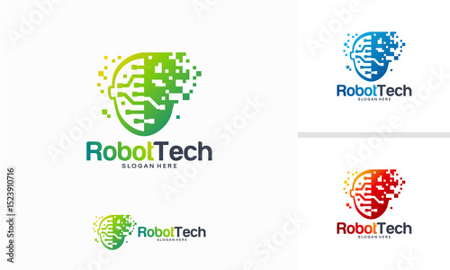 Pixel Head logo concept vector, Robotic Technology Logo template designs vector illustration