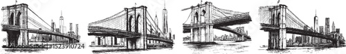 Brooklyn Bridge Hand Drawn Vector Illustration on White Background