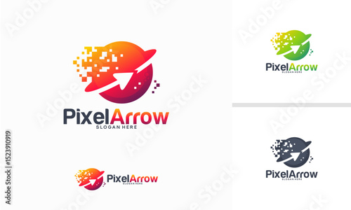 Pixel Arrow logo designs concept vector, Arrow technology logo designs template