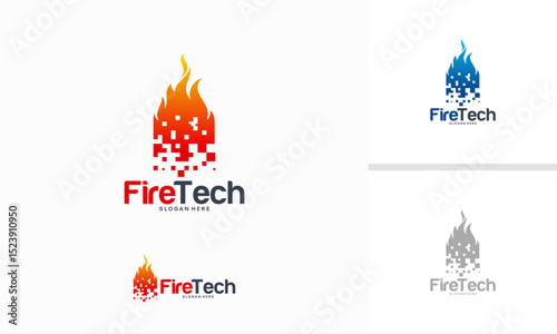 Digital Fire logo designs concept, Pixel Fire logo designs template, Flame logo designs symbol