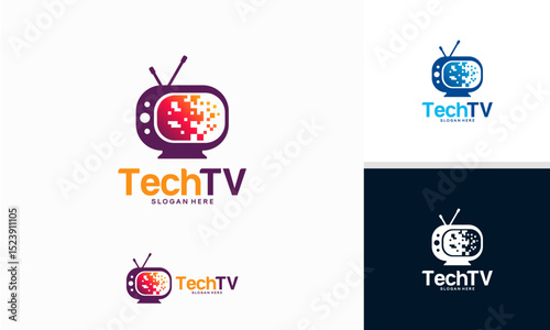 Tech Television logo designs concept vector, Pixel Television logo template