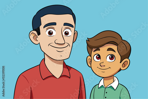 Cartoon Illustration of a Father and Son A heartwarming vector art EPS illustration depicting a loving father and his son, showcasing a strong bond between generations.
