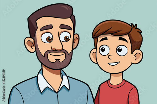 Father and Son Cartoon Illustration A heartwarming depiction of a loving family bond, perfect for personal projects or commercial use.