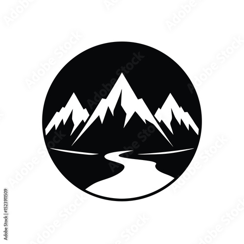 Mountain Valley Vector Silhouette Alpine Green
