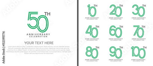 logo anniversary set. green and black color on white background for special event