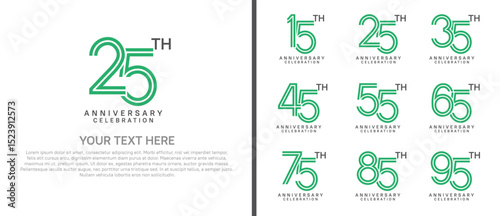 logo anniversary set. green and black color on white background for special event